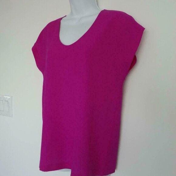 New DIANE VON FURSTENBERG Roseberry Pink Acedia Crepe Scoop Neck Top Shirt Small - Picture 2 of 7